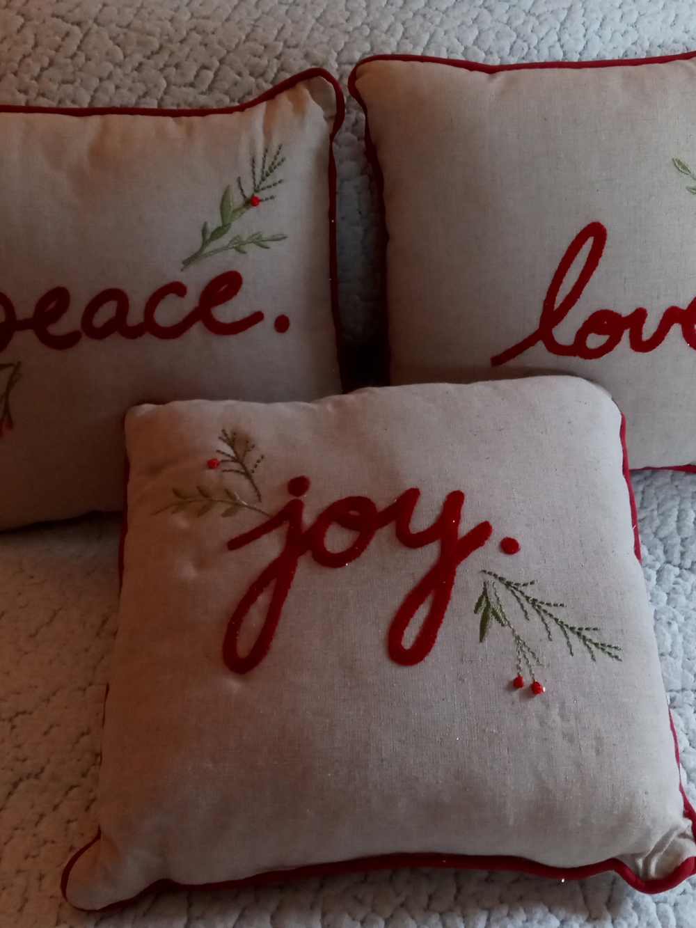 Set of Three (3) Decorative Christmas Pillows 11" x 3" Love Peace and Joy